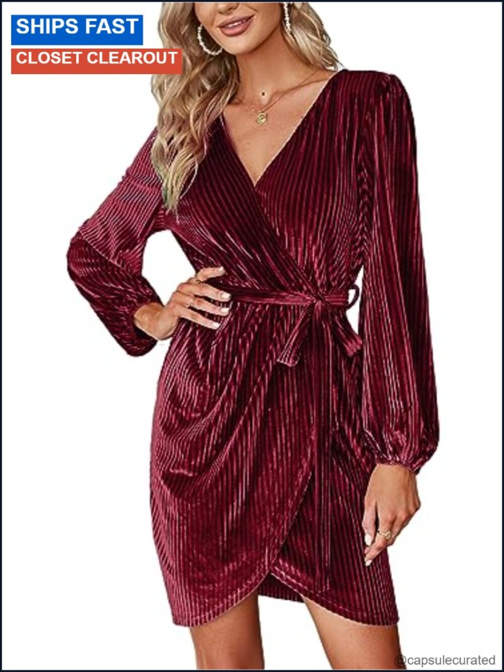 Women's Velvet Wrap Mini Dress Long Sleeve V-Neck Cocktail Party Club Semi